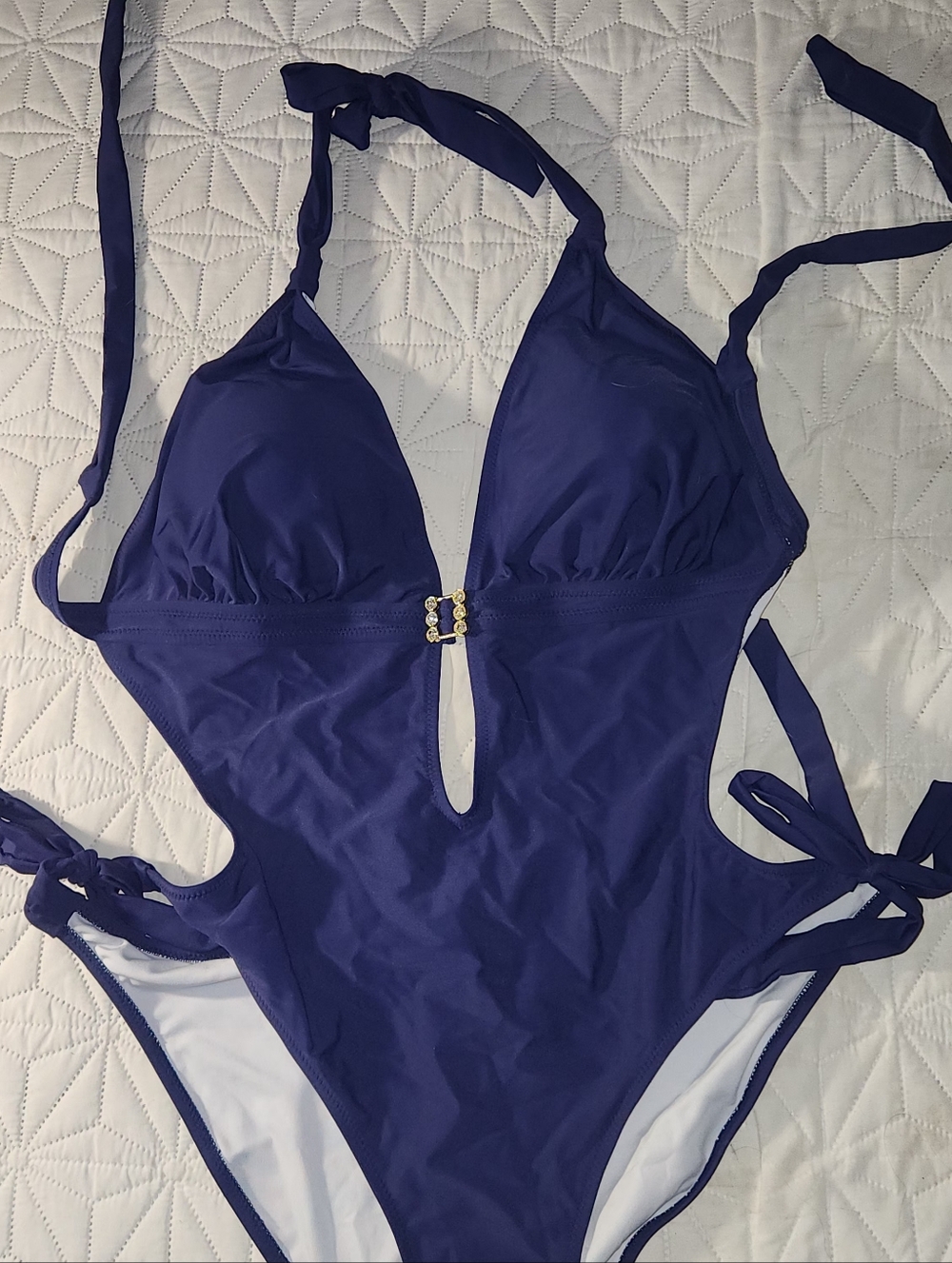 EVIE Navy Blue One-Piece Swimsuit with Front Ring Detail